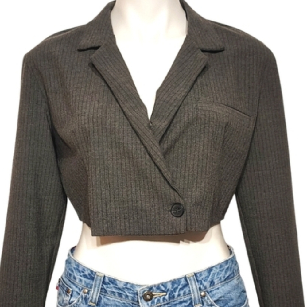 Zara Cropped Blazer Size Medium Chic Gray Office
